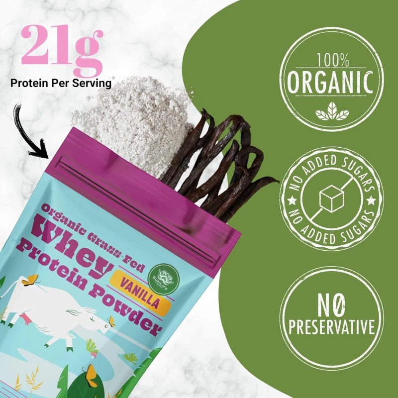 SunLife Organics Grass Fed Whey Protein Powder Vanilla 100% Organic