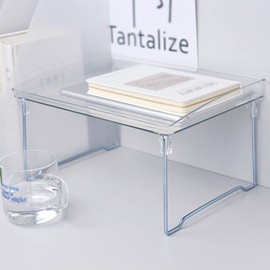 Teensery Clear Acrylic Cabinet Shelf Foldable Kitchen Counter Shelf Rack Stackable Storage Stand Organizer for Bathroom Pantry Countertop Cupboard, 1 Piece