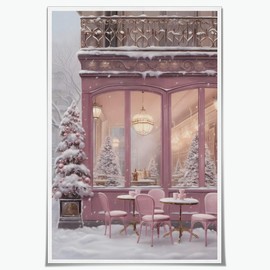 Vintage Winter Pink Christmas Gift Christmas Tree Santa Abstract Retro Poster Canvas Paintings Room Aesthetics Posters for Bedroom living room Home Decor 12x18inch Unframed