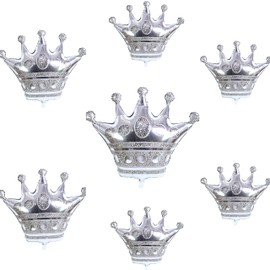 7 Crown Silver Mylar Foil Balloons 1 Big 98 * 90cm 2 Medium 75 * 65cm and 4 Mini Size 37 * 32cm Crown Ballons for Wedding Birthday Annivesary Party and Kindergarten Decorations