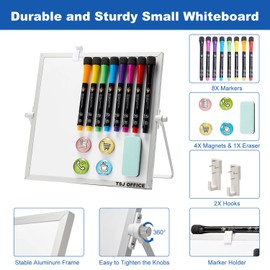 Small Magnetic Dry-Erase White Board – 10 x 10 Inches Mini Easel Whiteboard 360 Degrees Revolving Double Sided Stand for Office, Home, School
