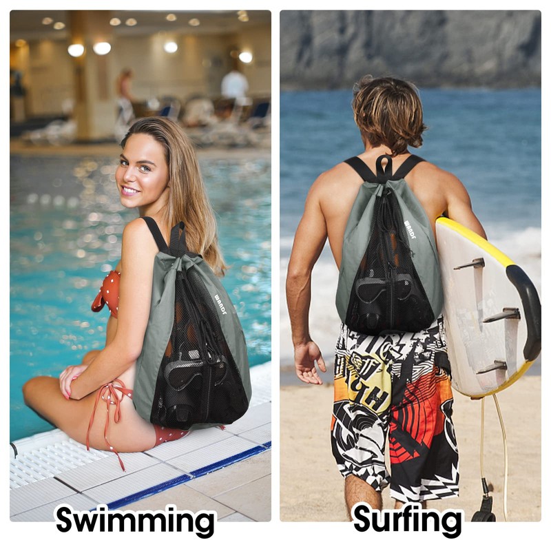 WANDF Swim Bag Mesh Drawstring Backpack Beach Backpack for Swimming,