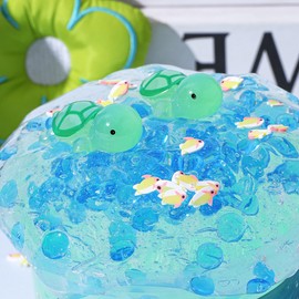 Clear Glitter Slime Kit with Little Turtle Toy for Girls Age 6-14,Crunchy Slime Supplies for Kids,Fun DIY Craft Gift for Birthdays Party Favors