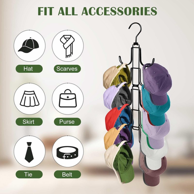 Hat Organizer for Closet, Collapsible Metal Caps Rack with 10