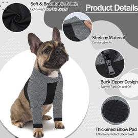 LeLePet Dog Recovery Sleeve for Front Legs, Elbow Protection, Surgical Recovery Suit, Dog Leg Wound Protector for Licking, Short Dog Suit, Leg Brace, Black, Medium