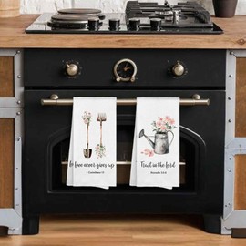 Sviojuce Christian Bible Verse Gardening Plants Kitchen Towels 16x24 Set of 2, Spring Floral Dish Towels Cloths Tea Towel Gifts for Gardening Plant Lovers, Flower Bathroom Kitchen Hand Towel Decor