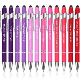 Zonon 12 Pieces Inspirational Pens Bulk Motivational Quotes Funny Ballpoint Pens with Stylus Tip Inspirational Gifts for School Office Corworkers Teachers, Black Ink(Pink Purple Colors,Boss Lady)