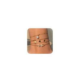 Anklets for Women Gold Ankle Bracelets Set Layered Rhinestone Beaded Anklet Stackable Summer Outfits for Women Foot Chain Jewelry