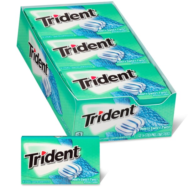 Trident Minty Sweet Twist Sugar Free Gum, 12 Packs of 14 Pieces (168 Total Pieces)