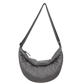 Micmores Crossbody Bag Women's Shoulder Bag Nylon Puffer Bag Hobo Quilted Bag Half Moon Bag Women Men Large Shoulder Bag with Adjustable Shoulder Strap for Work, Travel, Everyday Use, gray