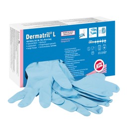 Honeywell KCL Dermatril® L 741 Disposable Ambidextrous Gloves, Nitrile, Waterproof, Powderfree, Suitable for Food/Chemical Industries, Blue, Size 8, 074108081C (Box of 100 pieces)