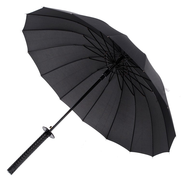 Sword Umbrella 16 Ribs Black Unique Rainproof Straight Long Stick
