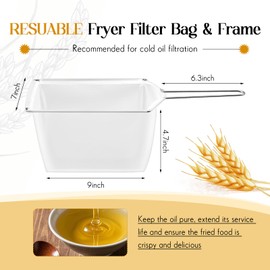 Honeydak 9 Inch Oil Fryer Filters with Stainless Steel Handle Frame, Reusable Fine Mesh Strainer Bag Cooking Oil Filter Separator for Food Maple Syrup Tapping Deep Fryer Pot Kitchen Restaurant
