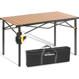 Large 46.4" Camping Table for 2-6 People - 220lbs Capacity Heavy Duty Foldable Outdoor Table with Aluminum Roll-Up Top & Carry Bag, Portable Picnic Desk for BBQ, Tailgating, Backyard (Natural)