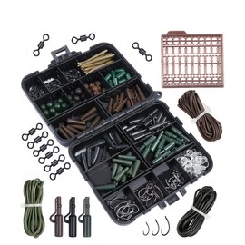 187PCS Carp Fishing Tackle in Box, Fishing Accessories Kit Include Fishing Hook, Tubing, Swivel, Fishing Bead, Boilie Stops and other for Carp Fishing