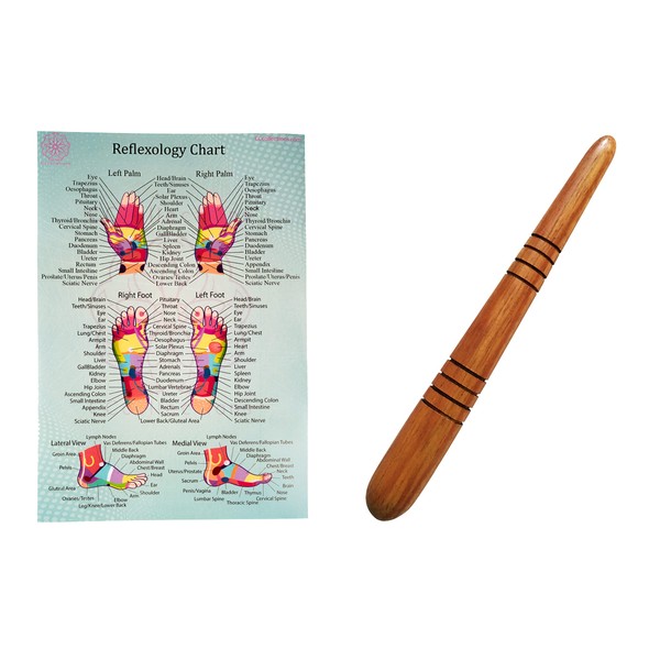 Massage toolsets for Professionals Foot Hand Massage Wooden Stick Reflexology Multi Available. (Single Stick + Chart)
