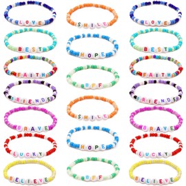 Asivsa 20 Pcs Friendship Bracelets for Teen Girls Preppy Letter Beaded Bracelets Bulk Colorful Stretch Kids Bracelet for Girls Women Set Jewelry