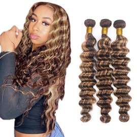 GLSMOSNW P4/27 Highlight Bundles Human Hair Ombre Deep Wave Bundles Two Tone Honey Blonde Mix With Brown Hair Extensions Loose Deep Wave Piano Color For Black Women