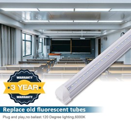 6 Pack LED Shop Light Fixture, 4FT 24W 6500K, Cool White, Clear Cover, Hight Output, Linkable Shop Lights for Workshop, T8 LED Tube Lights, LED Shop Lights for Garage 4 Foot with Plug Cable