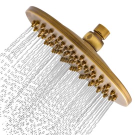 Aopoy Antique Brushed Brass Shower Head Rain Shower Round 8 Inch Shower Head Rain Shower with Filter Suitable Bathroom Easy Installation with Rotating G1/2 Ball Plug Bronze Retro Style