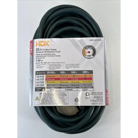HDX 25ft Extension Cord With 3 Inline Outlets 14 Gauge Outdoor Green 15A