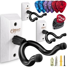 ClefArc 3 Pack Guitar Wall Mount, White Hardwood Guitar Wall Hangers, Guitar Picks, Pick Holder, Guitar Accessories, U-Shape Hardwood Guitar Hanger, Gifts for Guitarists, with 6 Assorted Guitar Picks