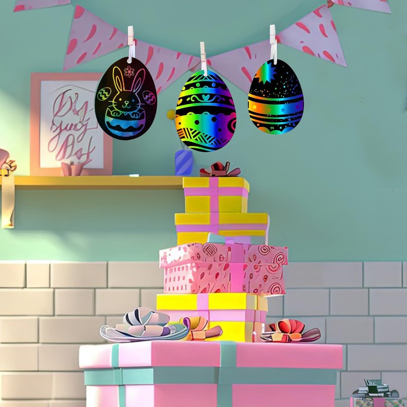 AUXHCYL 30Pcs Easter Scratch Art, Egg Decorations Papers,Easter Crafts for