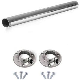 Round Rail 25mm Wardrobe Polished Chrome Hanging Tube Cut to Size + END SUPPORTS and SCREWS (400mm (0.4m) ~15.7″)
