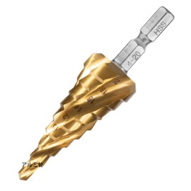 Invincible 4-Blade Step Drill, 0.1 - 0.5 inch (4 - 12 mm), 9 Steps, 0.25 inch (6.35 mm), Hexagonal Shank, Bamboo Shoot Drill, Spiral Drill, Titanium Coating, HSS Ultra Hardness, For Metal Plates For Wood (0.1 - 0.5 inch (4 - 12 mm/9 Steps)
