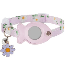Breakaway Cat Collar, 8-12 in Adjustable Buckle Kitten Collars with Bells & Flower Pendants for Small Pet (Purple)