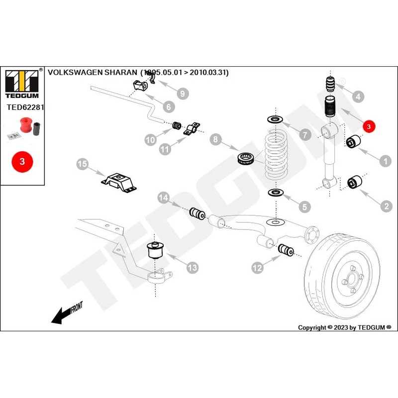 TEDGUM TED62281 POLYURETHANE SHOCK ABSORBER BUSHING REAR LOWER