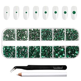 Beadsland Diamantes de imitación para maquillaje, 8 tamaños, 2500 unidades, diamantes de imitación verdes con parte trasera plana, gemas faciales para
