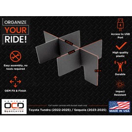 Vehicle OCD - Center Console Divider and Tray Organizer for Toyota Tundra (2022-2025) / Sequoia (2023-2025) – Made in USA - NOT compatible with center console safe - SLX513