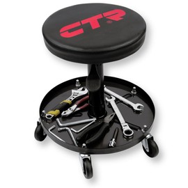CTR Rolling Mechanic Shop Stool with Magnetic Tool Tray, Heavy Duty Work Stool, Adjustable Garage & Workbench Stool, Shop Stool with Wheels, Creeper Seat Shop Chair