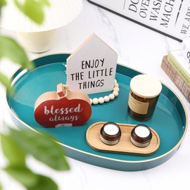 Omuriko Green Oval Decorative Tray with Handles, Set of 2 Versatile Serving Trays for Coffee Table, Ottoman, Ideal for Serving, Displaying, Organizing