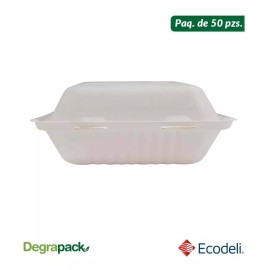 Degrapack Paq Con 50 Piezas De Contenedor Almeja 8x8  Biodegradable
