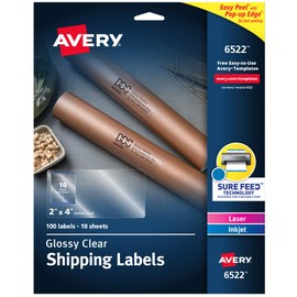 Avery Crystal Clear Address Labels for Laser & Inkjet Printers, 2" x 4", 100 Labels, 5 Packs (6522)