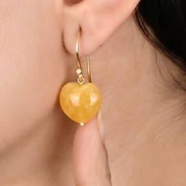 Gempires Natural Lightweight Love Heart Dangle Earrings Yellow Aventurine Handmade Jewelry Hypoallergenic Gold Plated Dangling Perfect Mothers day Gifts