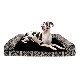 Furhaven Pet Dog Bed - Cooling Gel Memory Foam Plush Kilim Southwest Home Decor Traditional Sofa-Style Living Room Couch Pet Bed with Removable Cover for Dogs and Cats, Black Medallion, Jumbo Plus