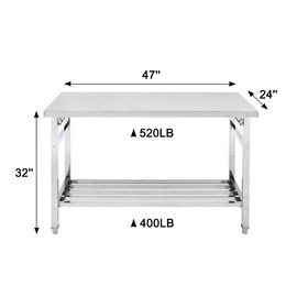 Food Prep Worktable, 24 x 48 Inches Stainless Steel Folding Workbench with Adjustable Shelf, Utility Table for Restaurant, Kitchen, Garage