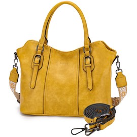 VASCHY Hobo Bags for Women, Vegan Leather Top Handle Satchel Shoulder Purse Handbag Purse with Crossbody Guitar Strap Yellow
