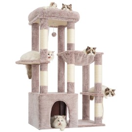 Heybly Heavy Duty Cat Tree, Tower for Indoor Cats Large Adult, Tall Cat Condo House with Extra-Large Baseboard, Multi-Level Plush Furniture with Scratching Posts, Hammock,Toy Balls,Muchroom HCT026MU