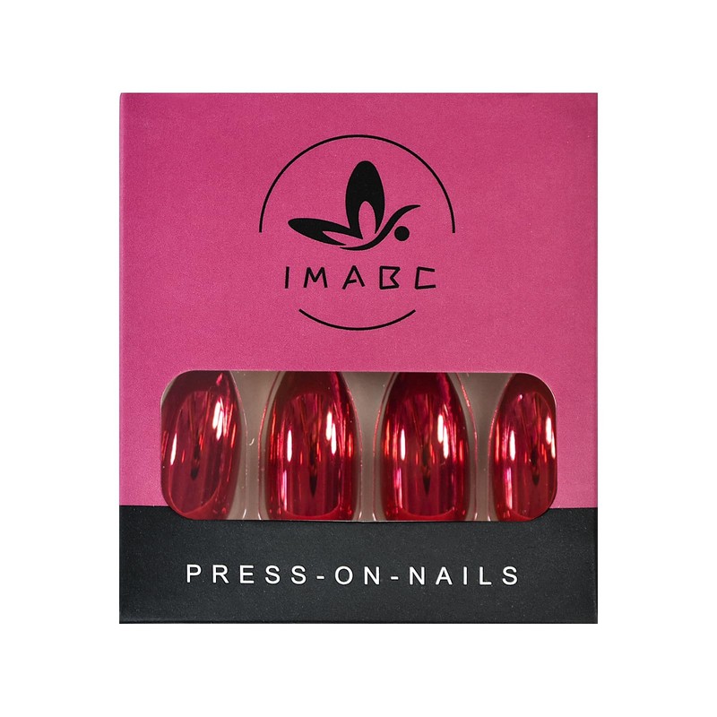 Burgundy Nails Metallic Almond Press On Nails Medium Length Mirror