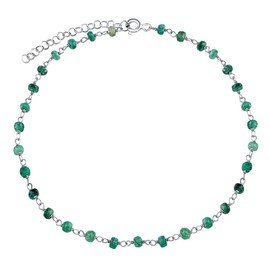 SILVEGO Women's Anklet Made of 925 Sterling Silver with Genuine Emerald 3 mm Balls, 22 centimeters, Sterling Silver Metal, Emerald