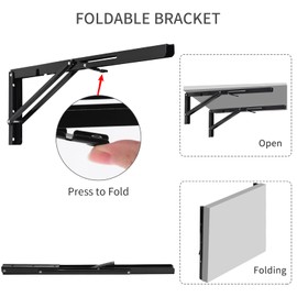 YUMORE Folding Shelf Brackets, 18 Inch Heavy Duty Collapsible Shelf Bracket, Black DIY L Bracket for Workbench Folding Table Hinge, Max Load: 330lb, 2 Pack