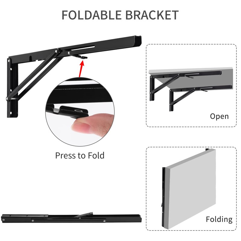 YUMORE Folding Shelf Brackets, 18 Inch Heavy Duty Collapsible Shelf