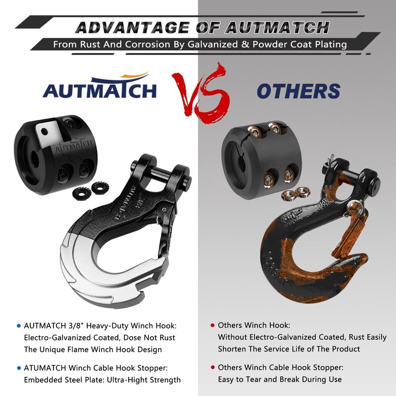 AUTMATCH Winch Hook 3/8" - Clevis Slip Hook with Safety