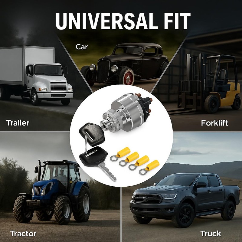 MGI SpeedWare 4-Position Universal Ignition Key Switch for 12V Car,