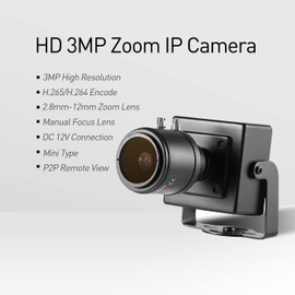 Revotech 3MP Zoom Mini Security IP Camera, HD 3MP Small Indoor Camera 6-22 mm Manual Zoom Lens P2P H.265 CCTV Video Camera (I712-2 Black)