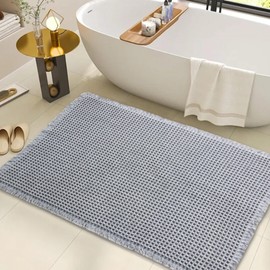 YCTMALL Bathroom Rugs Waffle Bathroom mat Boho Bath mat Super Absorbent Non Slip Bath Rugs, Washable, Ultra Soft Rubber Backed Shower mat, Bath mats for Bathroom Floor, Light Grey 24x36in